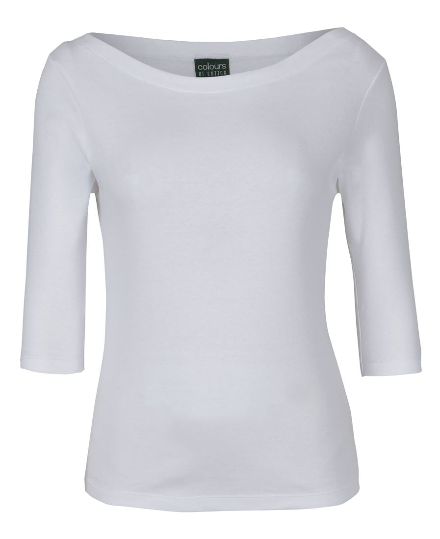 C of C LADIES 3/4 SLEEVE BOAT NECK TEE - White
