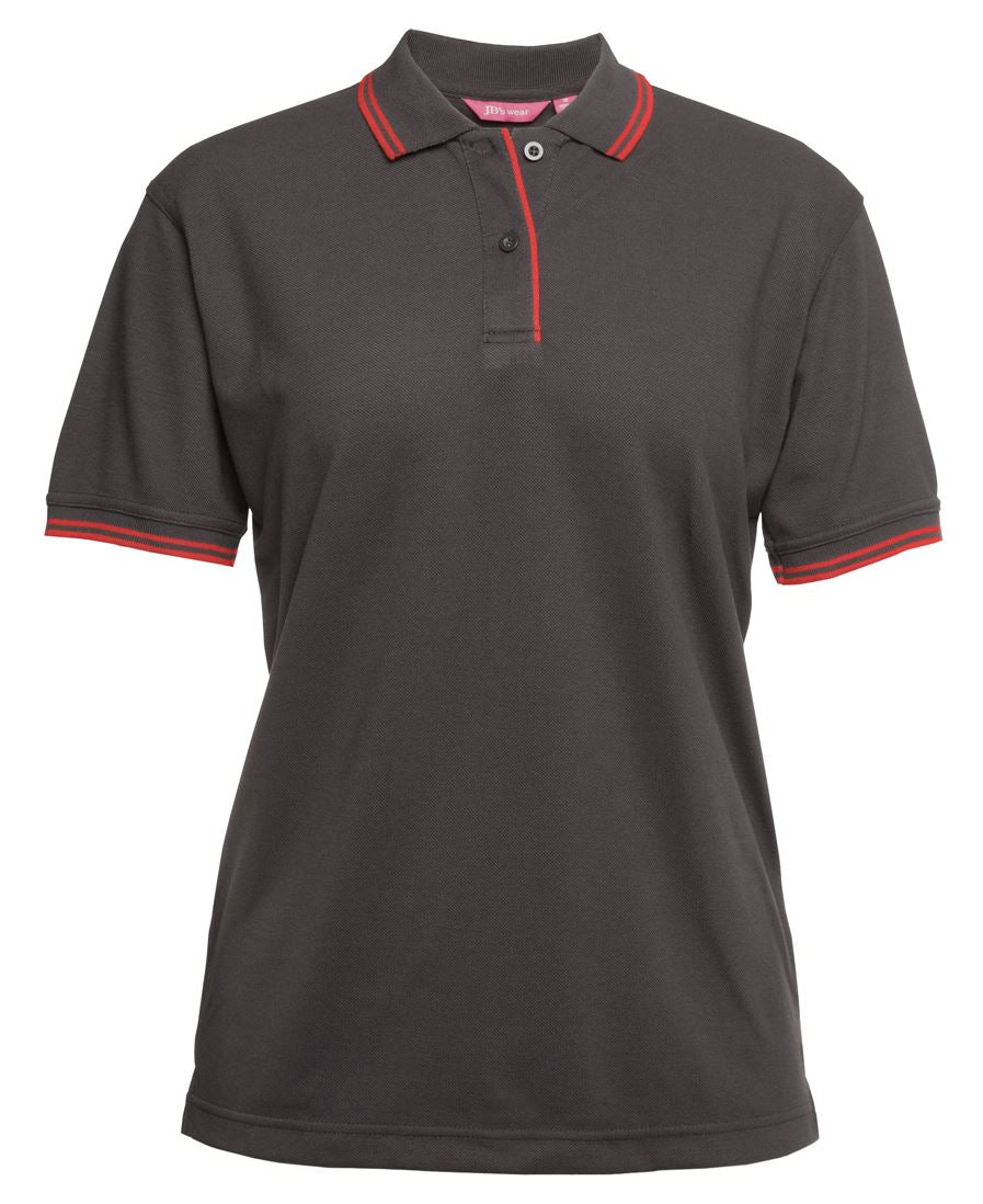 JB's LADIES CONTRAST POLO - Gunmetal/Red