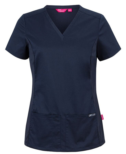 JB's LADIES PREMIUM STRETCH PANEL SCRUB TOP - Navy