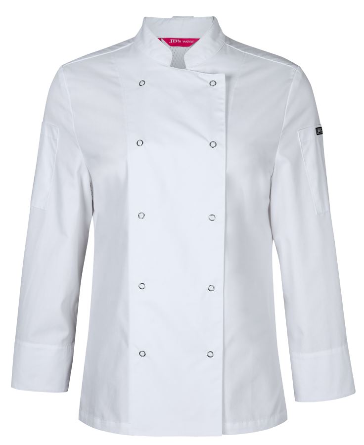 JB's LADIES L/S SNAP BUTTON CHEFS JACKET - White