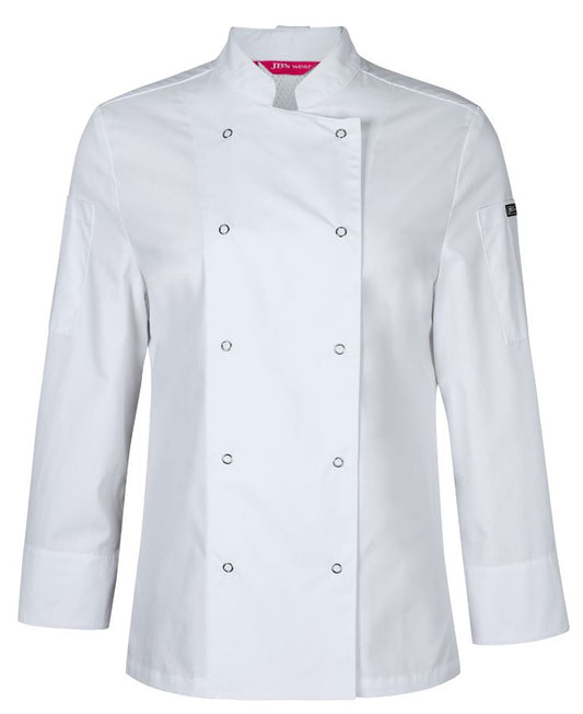 JB's LADIES L/S SNAP BUTTON CHEFS JACKET - White