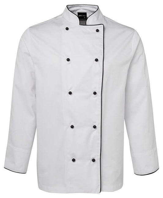 JB's L/S CHEFS JACKET - White/Black Piping
