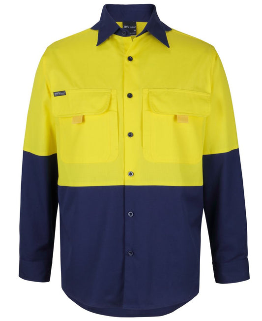 JB's HV L/S RIPSTOP FISHING SHIRT - Yellow/Navy