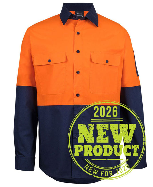 JB's HV CLASS F RIPSTOP L/S WORK SHIRT - Orange/Navy