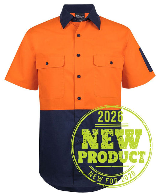JB's HV CLASS F RIPSTOP S/S WORK SHIRT - Orange/Navy