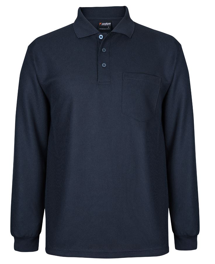 PODIUM L/S WAFFLE POCKET POLO - Navy