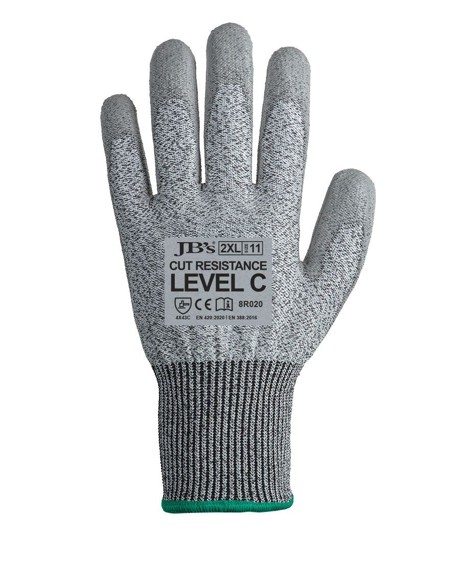 JB's PU BREATHABLE CUT RESIST LEVEL C GLOVE (12 PK) - Grey