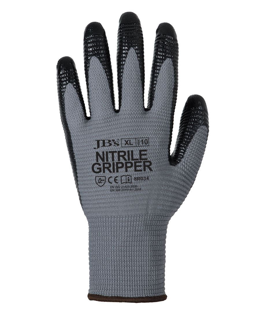 JB's NITRILE GRIPPER GLOVE (12PK) - Grey/Black