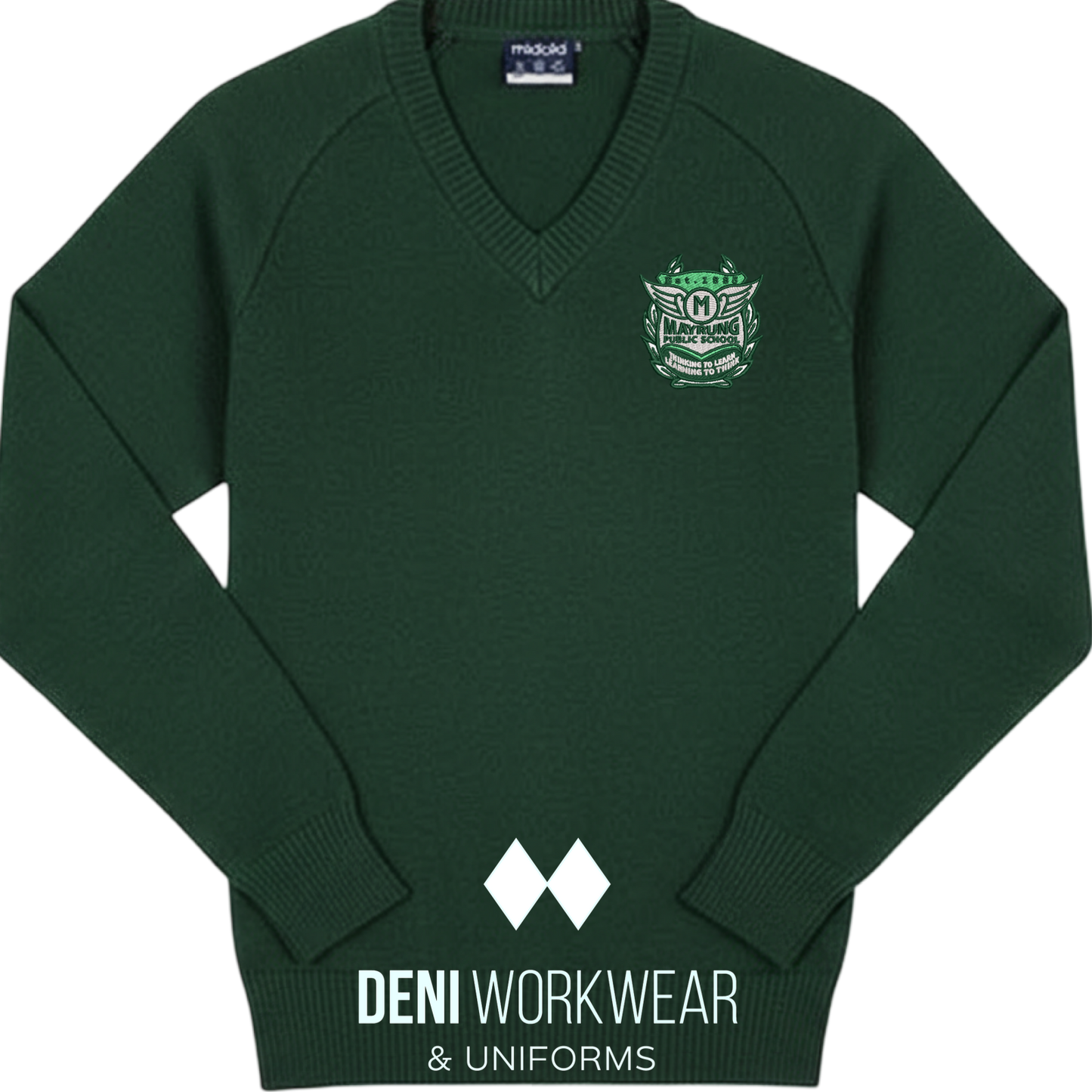 Midford Kids Knitted V-Neck- MAYRUNG PUBLIC SCHOOL- Bottle Green
