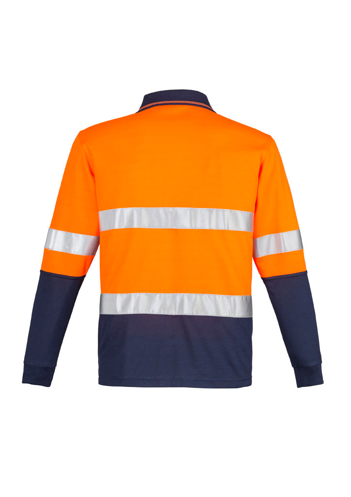 Mens Hi Vis Spliced Long Sleeve Polo - Hoop Taped Orange/Navy back