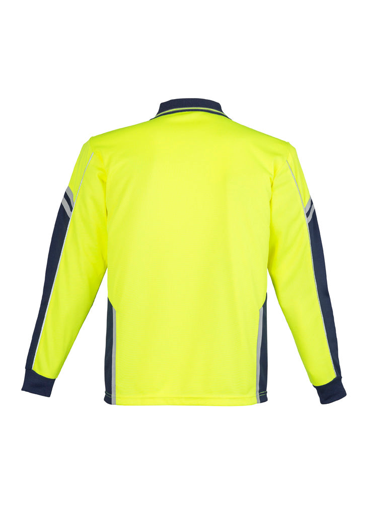 Mens Hi Vis Squad Long Sleeve Polo Yellow/Navy back