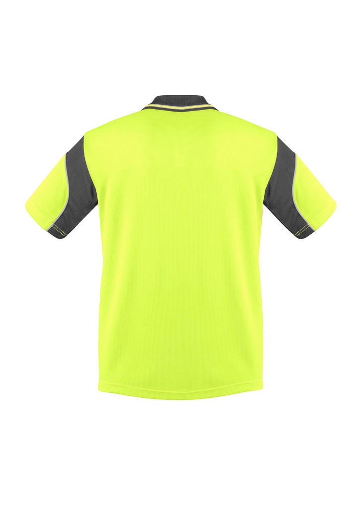 Mens Hi Vis Aztec Short Sleeve Polo Yellow/Charcoal back
