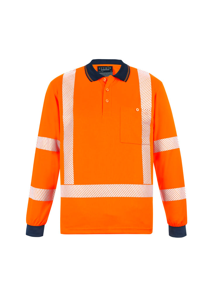 Unisex Hi Vis X Back NSW Rail Long Sleeve Polo Orange back