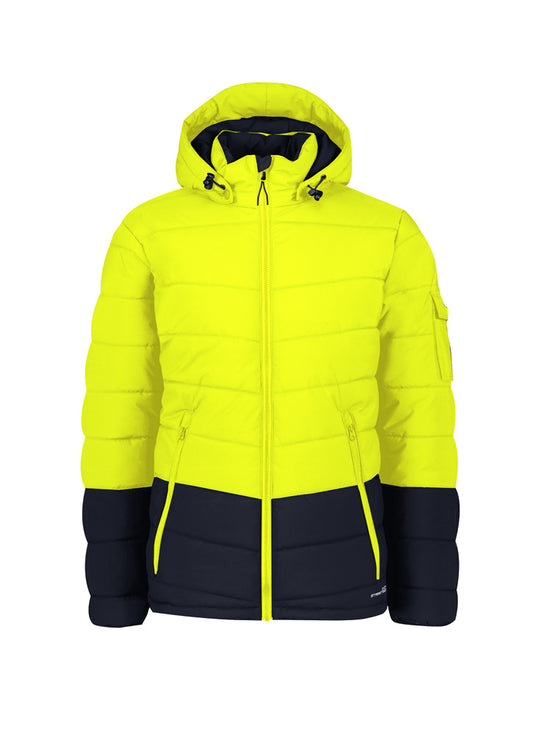 Unisex Streetworx Hooded Puffer Jacket Yellow/Navy front