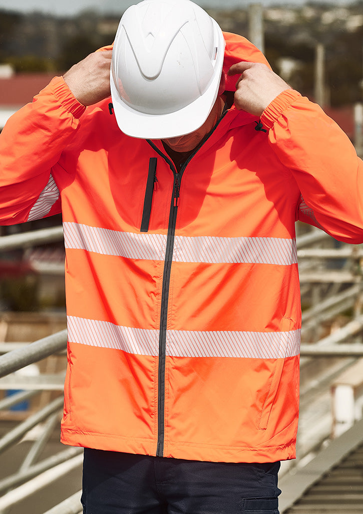 Unisex Super Light Segmented Tape Packable Rain Jacket Orange back