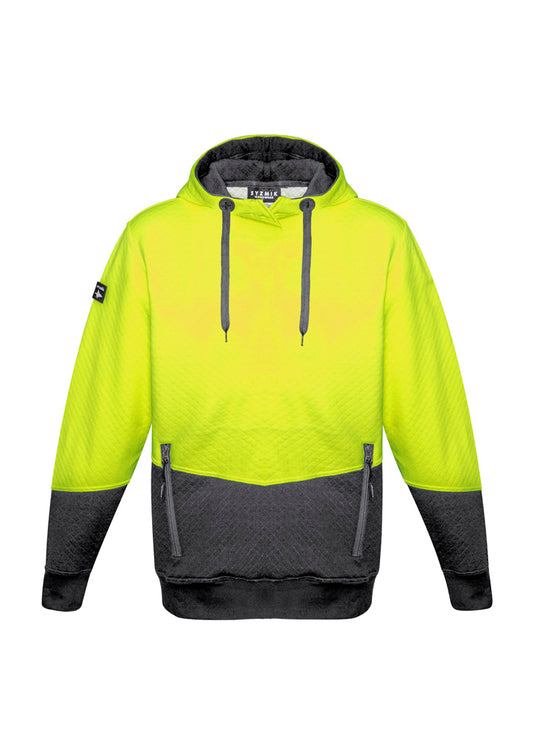 Unisex Hi Vis Textured Jacquard Hoodie Yellow/Charcoal front