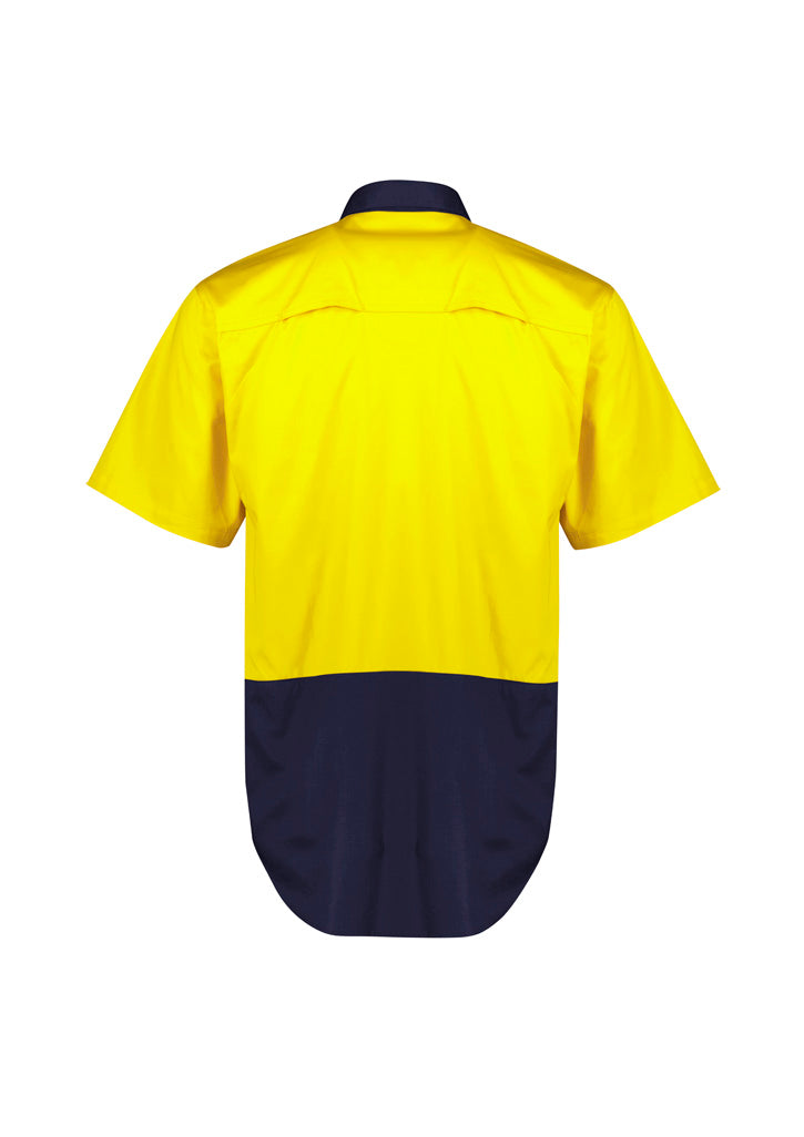 Mens Hi Vis Short Sleeve Shirt Yellow/Navy back