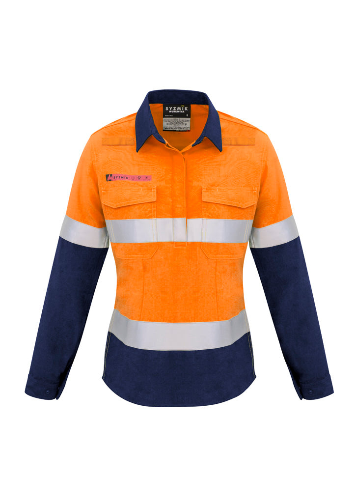 Womens FR Closed Front Hooped Taped Spliced Shirt Orange/Navy back