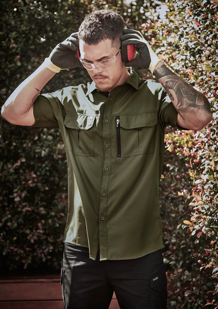 Mens Outdoor Short Sleeve Shirt Army back