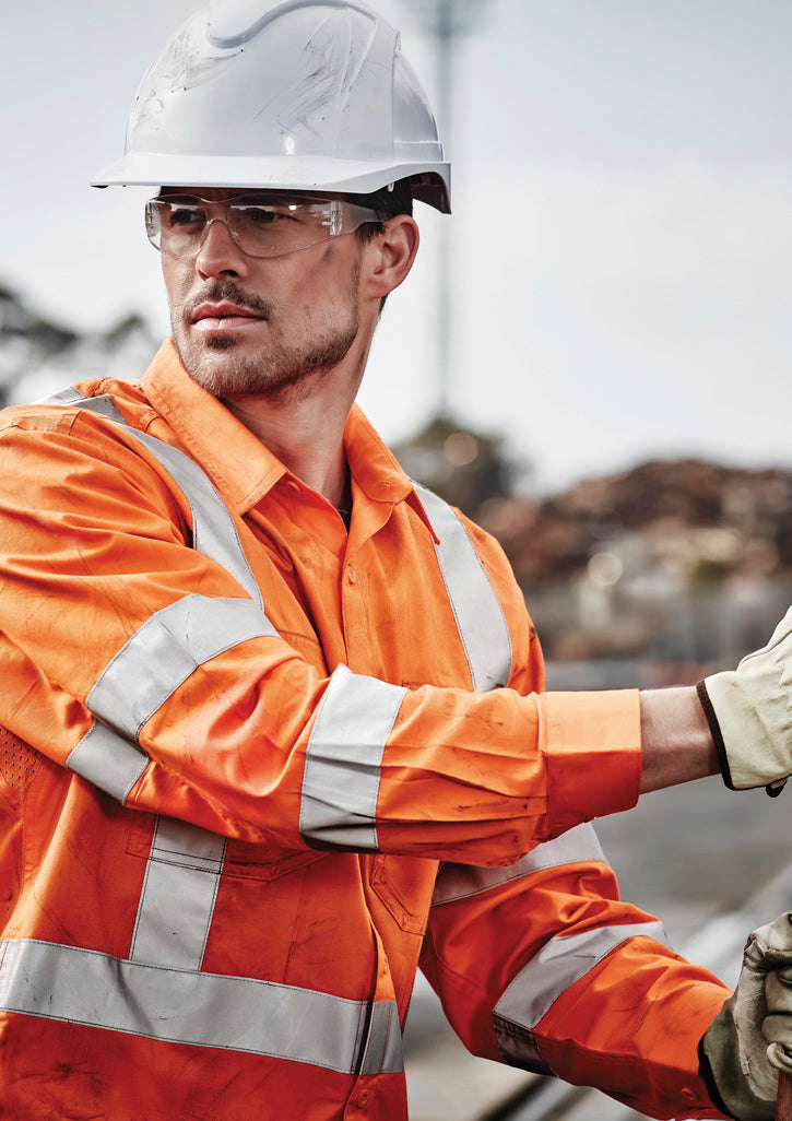 Mens Hi Vis X Back NSW Rail Taped Shirt Orange back