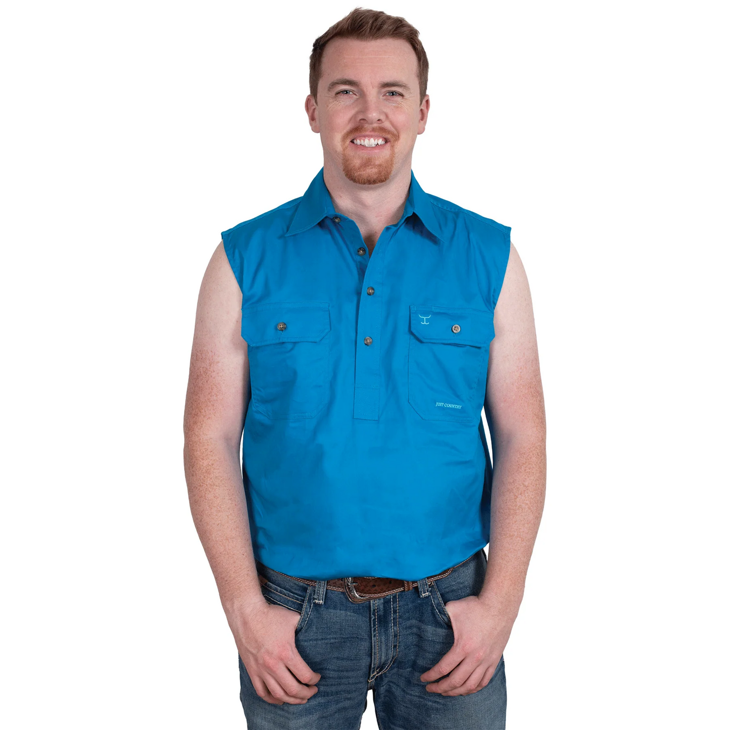 Jack - 1/2 Button Sleeveless - Blue Jewel