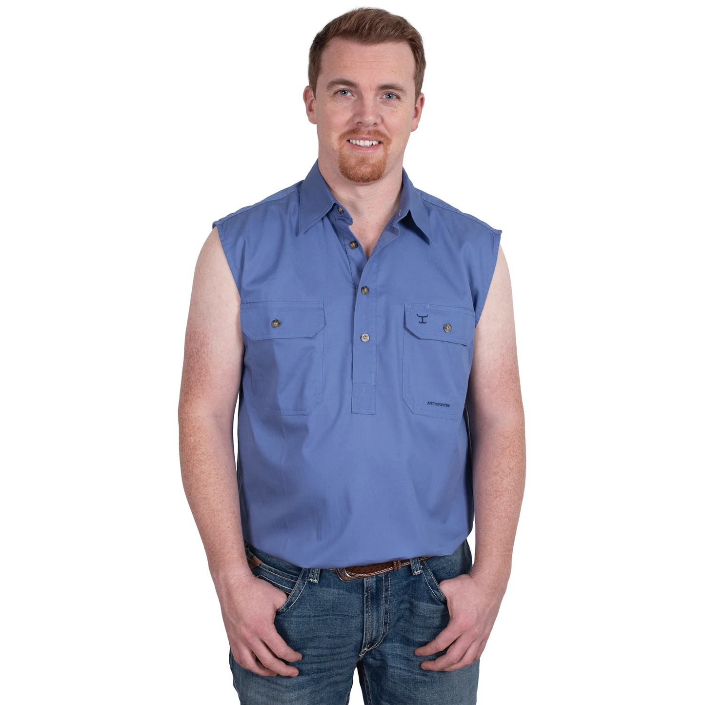 Jack - 1/2 Button Sleeveless - Blue Jewel