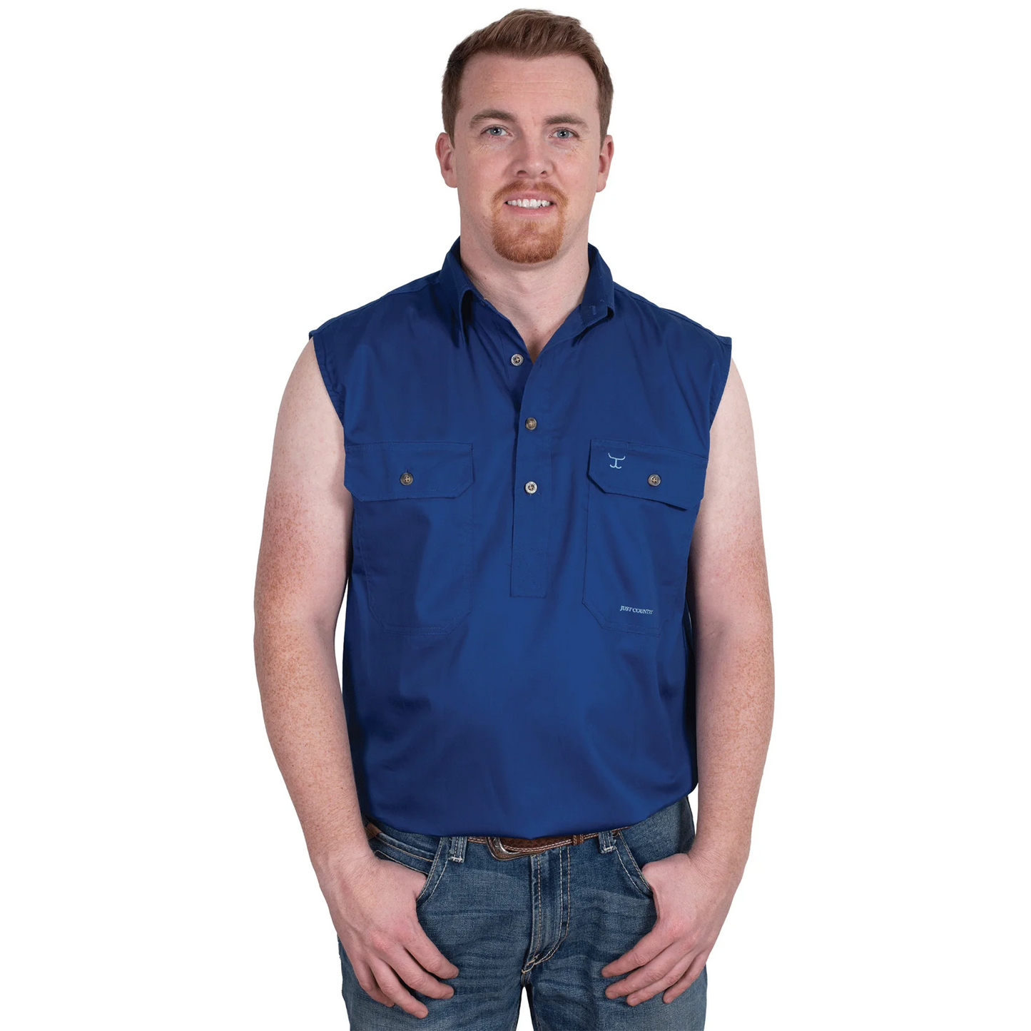 Jack - 1/2 Button Sleeveless - Blue Jewel