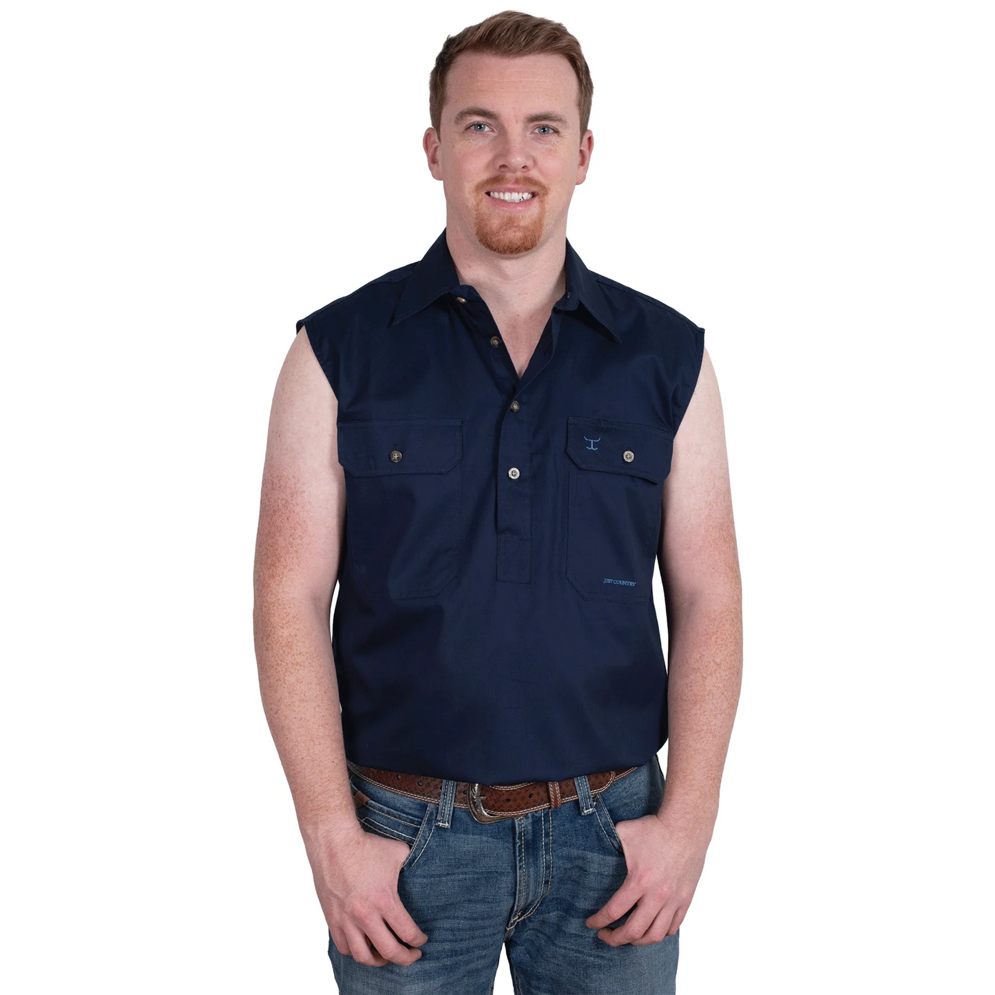 Jack - 1/2 Button Sleeveless - Blue Jewel