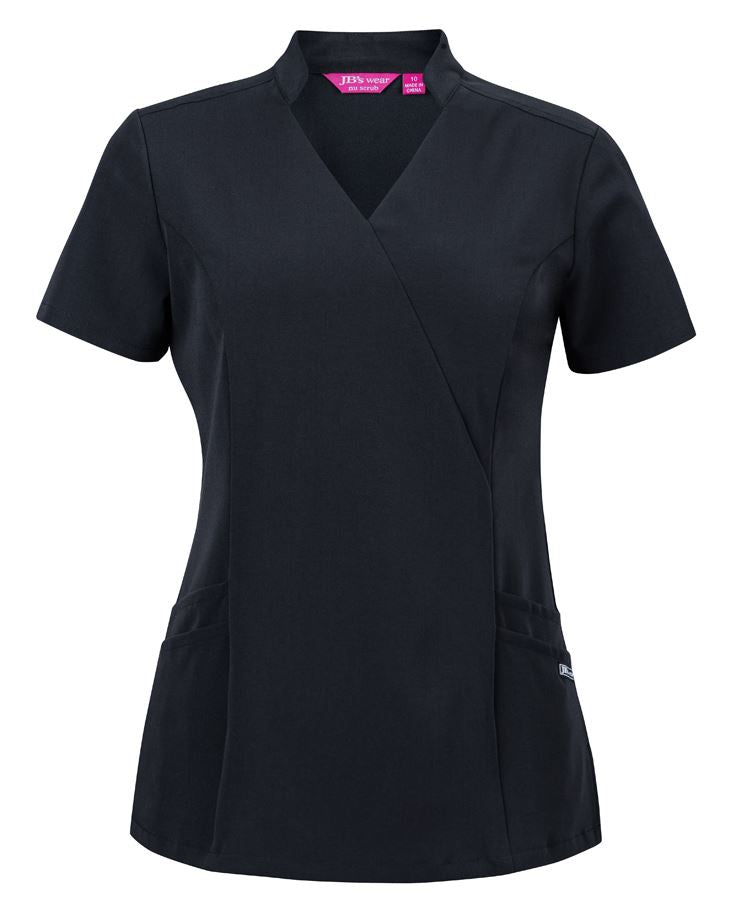 JB's LADIES NU MANDARIN COLLAR SCRUB TOP - Black