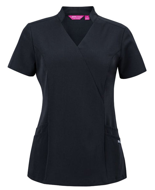 JB's LADIES NU MANDARIN COLLAR SCRUB TOP - Black