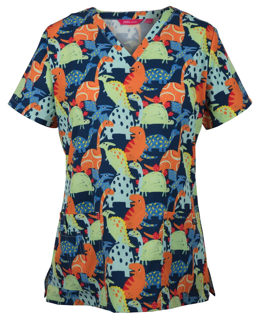 JB's LADIES SCRUB TOP PRINTED - Dino