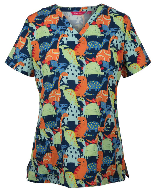 JB's LADIES SCRUB TOP PRINTED - Dino