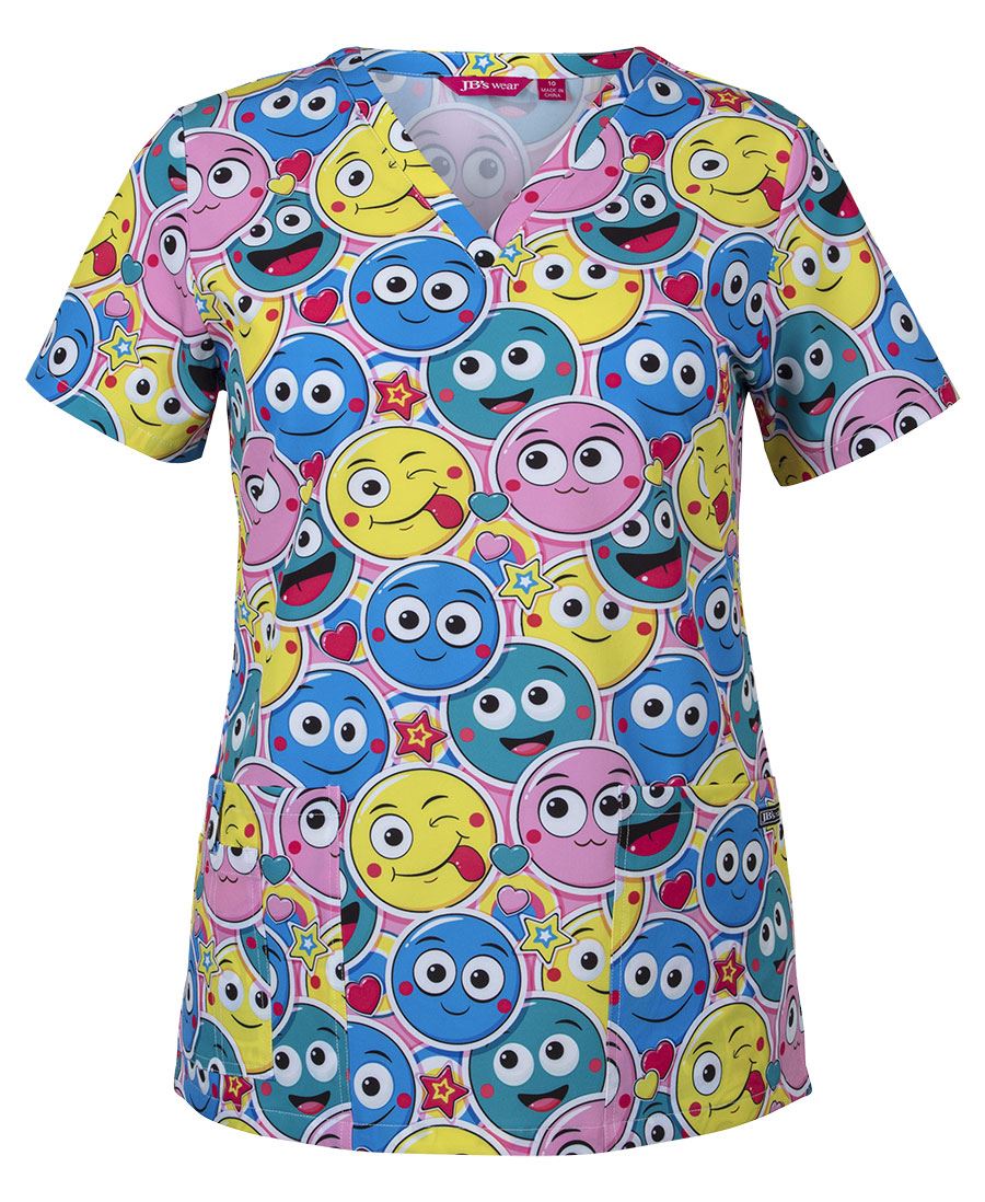 JB's LADIES SCRUB TOP PRINTED - Smiley