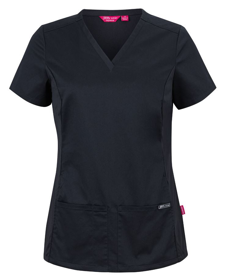 JB's LADIES PREMIUM STRETCH PANEL SCRUB TOP - Black