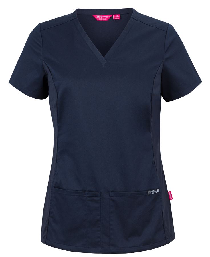 JB's LADIES PREMIUM STRETCH PANEL SCRUB TOP - Navy