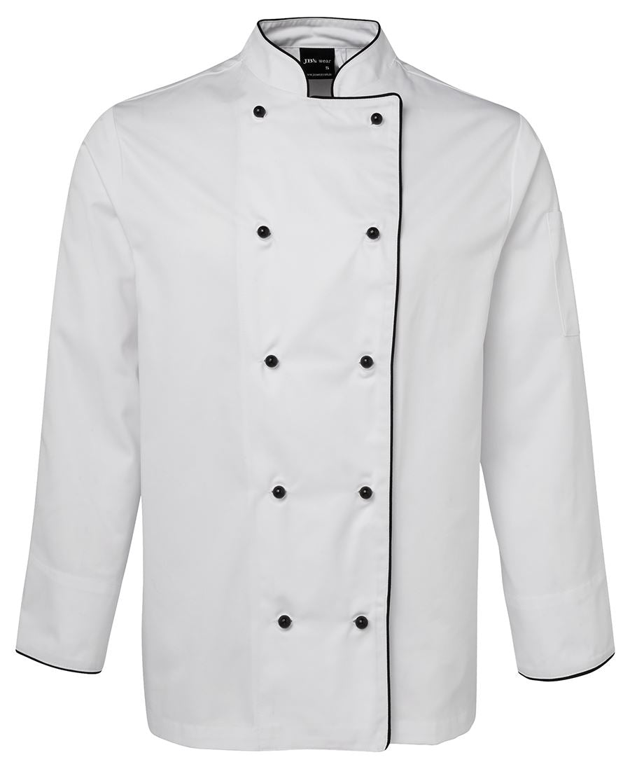 JB's L/S CHEFS JACKET - White/Black Piping