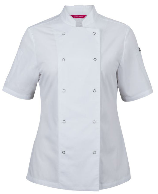 JB's LADIES S/S SNAP BUTTON CHEFS JACKET - White