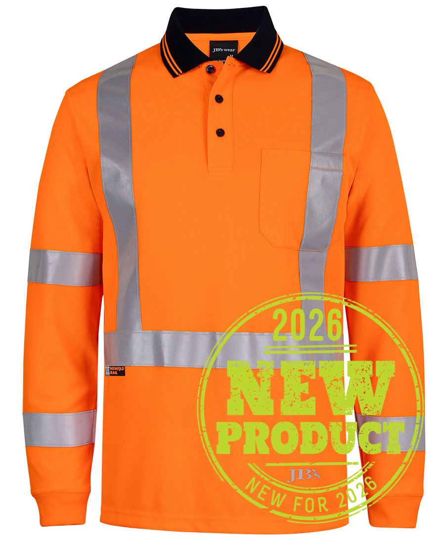 JB's HV L/S NSW/QLD RAIL X-BACK POLO - Orange