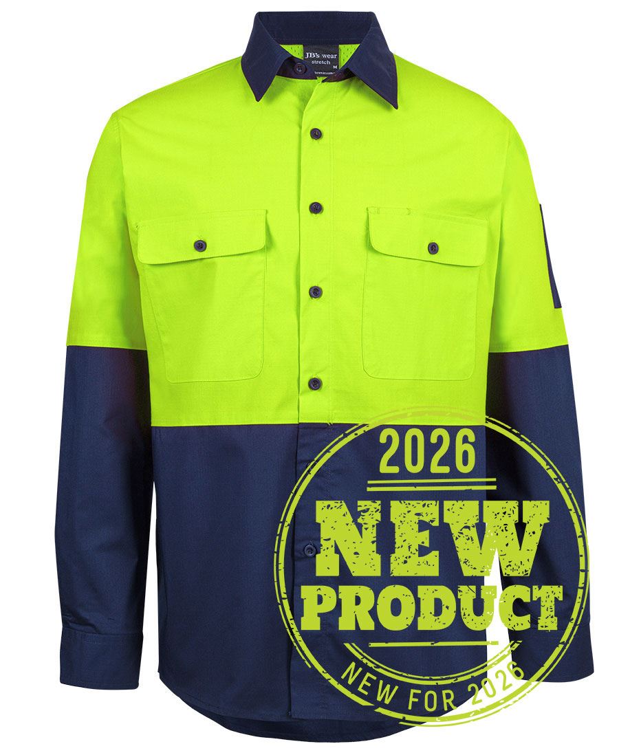 JB's HV CLASS F RIPSTOP L/S WORK SHIRT - Lime/Navy