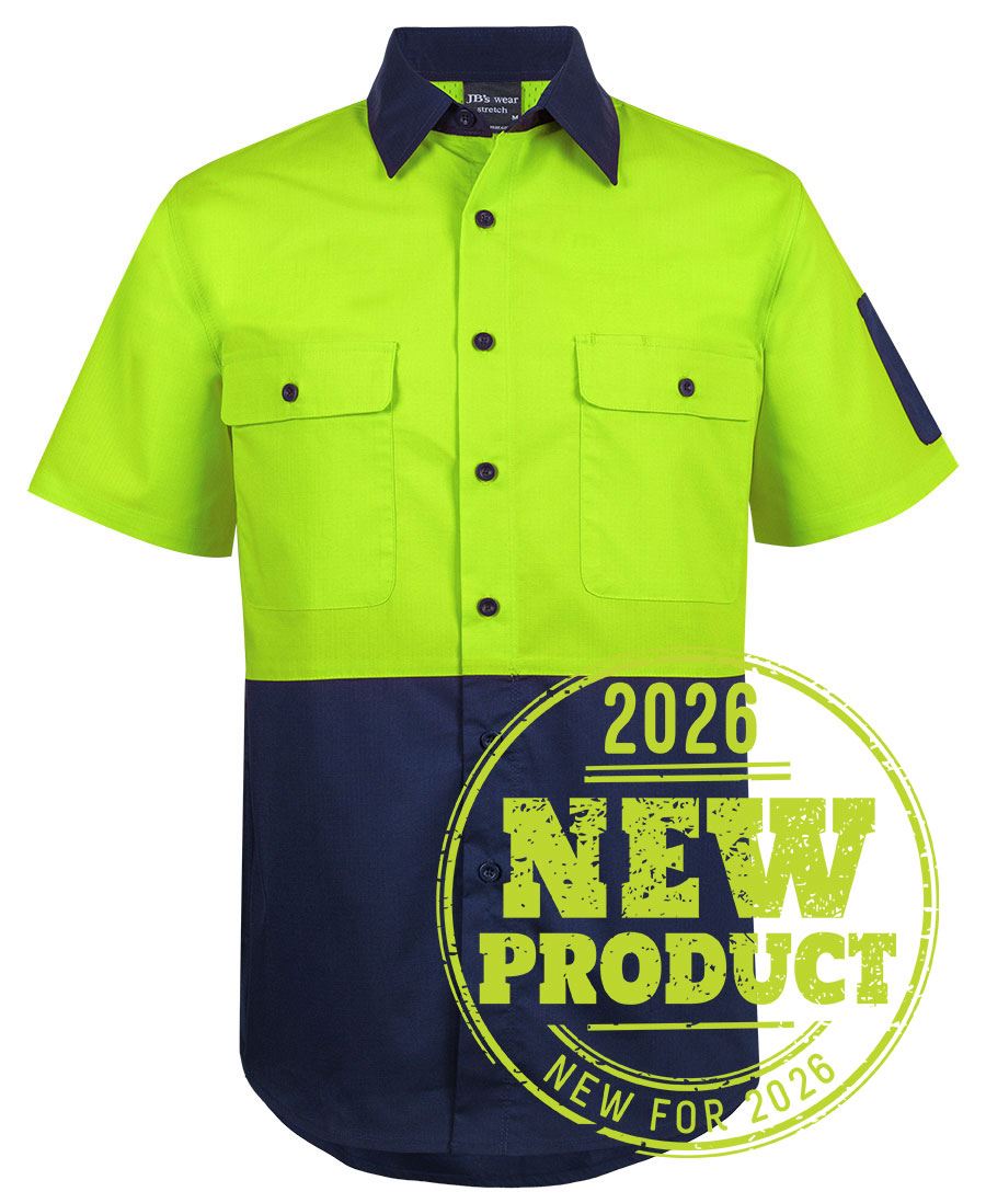 JB's HV CLASS F RIPSTOP S/S WORK SHIRT - Lime/Navy