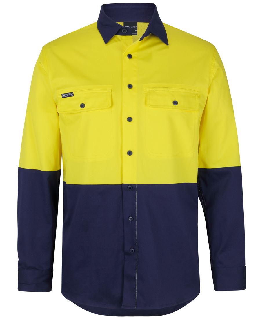 JB's HV L/S STRETCH WORK SHIRT - Yellow/Navy