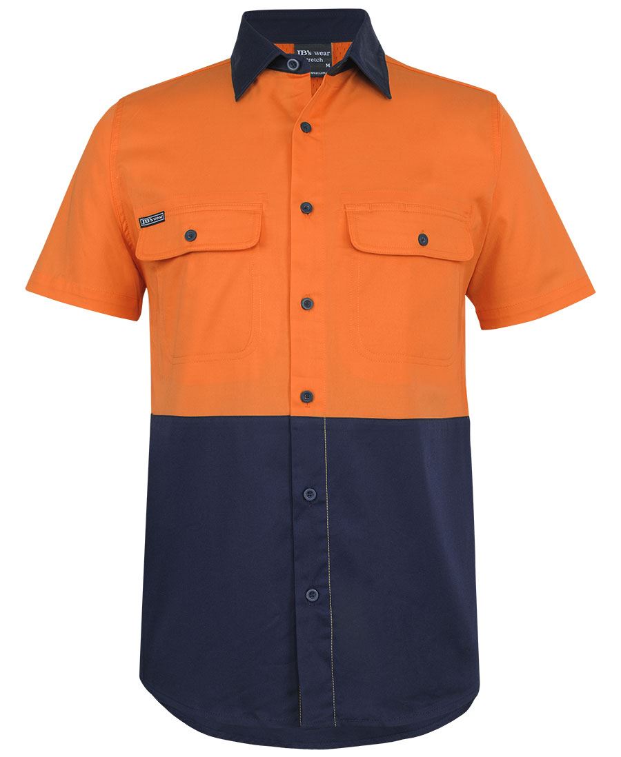 JB's HV S/S STRETCH WORK SHIRT - Orange/Navy