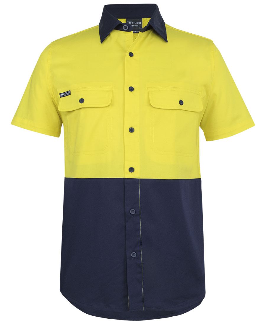 JB's HV S/S STRETCH WORK SHIRT - Yellow/Navy