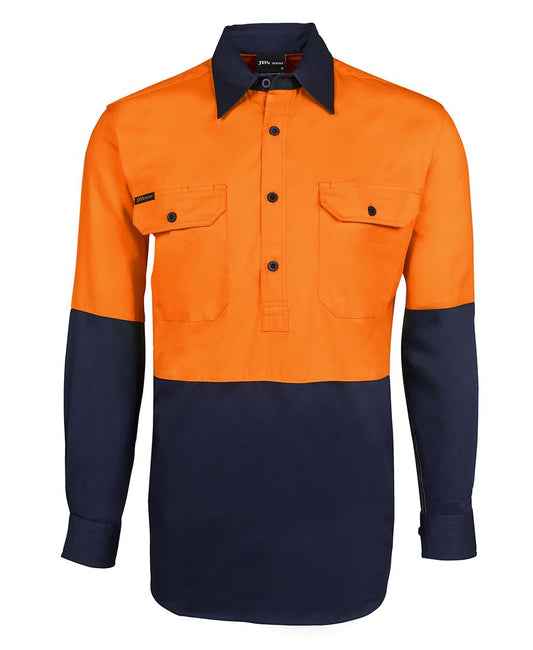 JB's HV CLOSE FRONT L/S 190G SHIRT - Orange/Navy