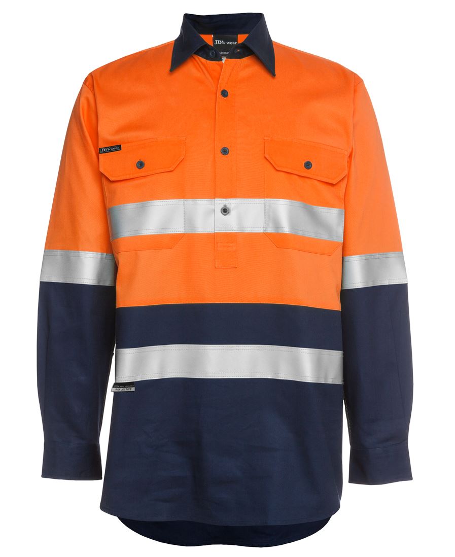 JB's HV (D+N) CLOSE FRONT L/S 190G SHIRT - Orange/Navy