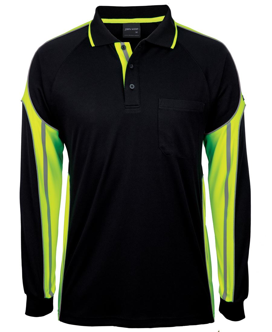 JB's L/S STREET PANEL POLO - Black/Lime