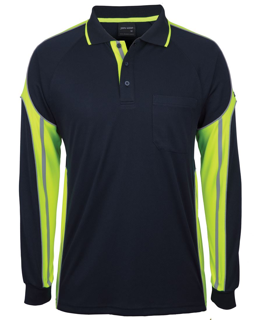 JB's L/S STREET PANEL POLO - Navy/Lime
