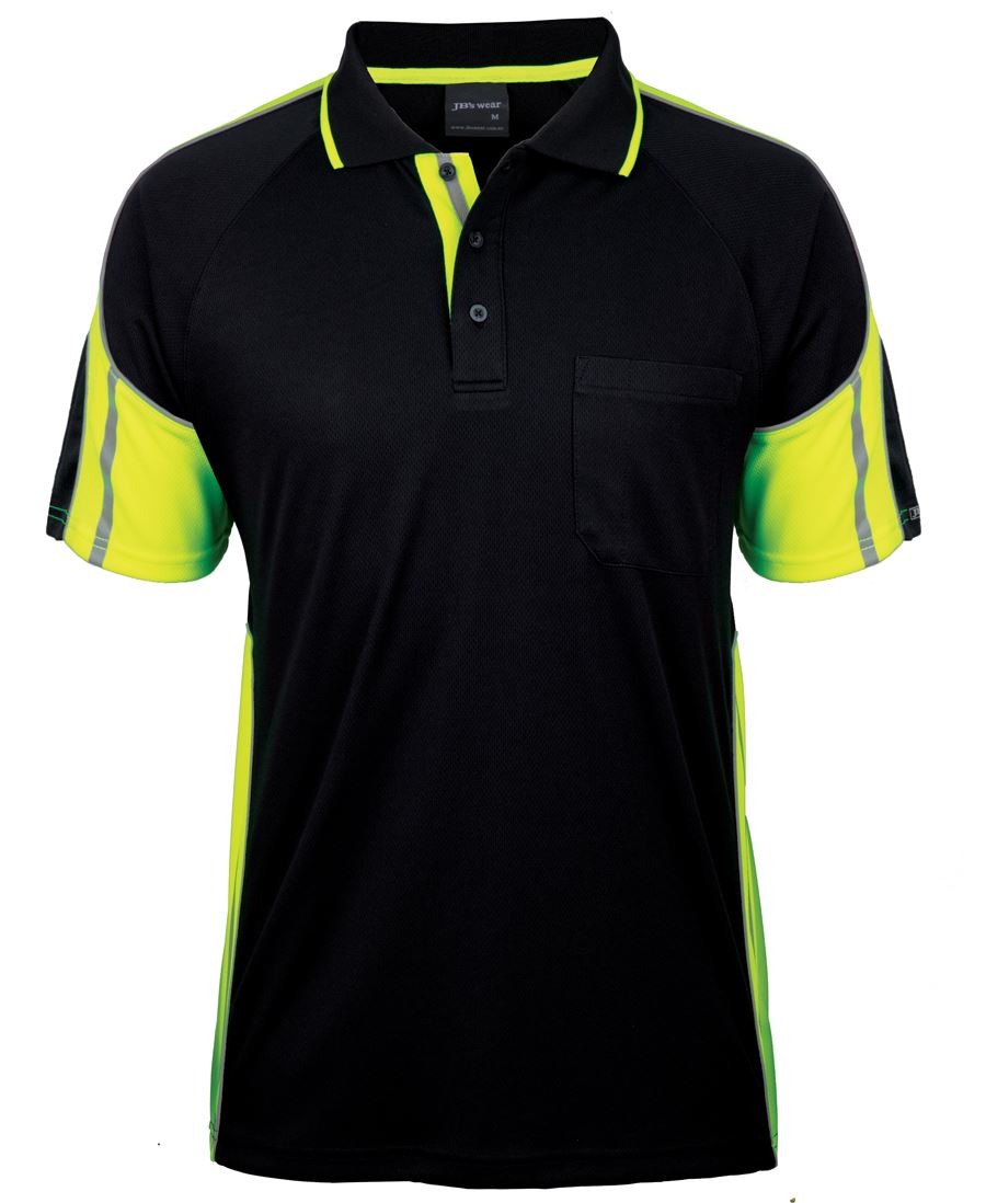 JB's S/S STREET PANEL POLO - Black/Lime