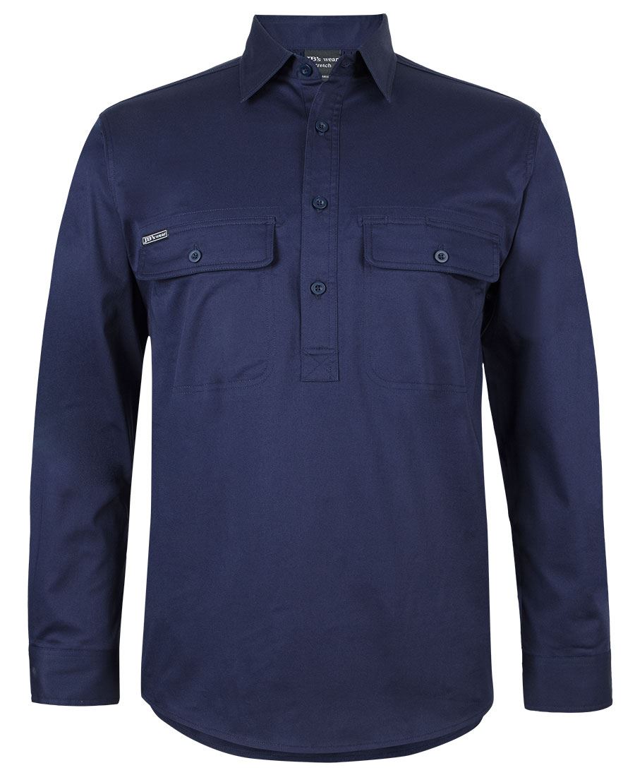 JB's L/S 150G STRETCH CLOSE FRONT WORK SHIRT - Navy