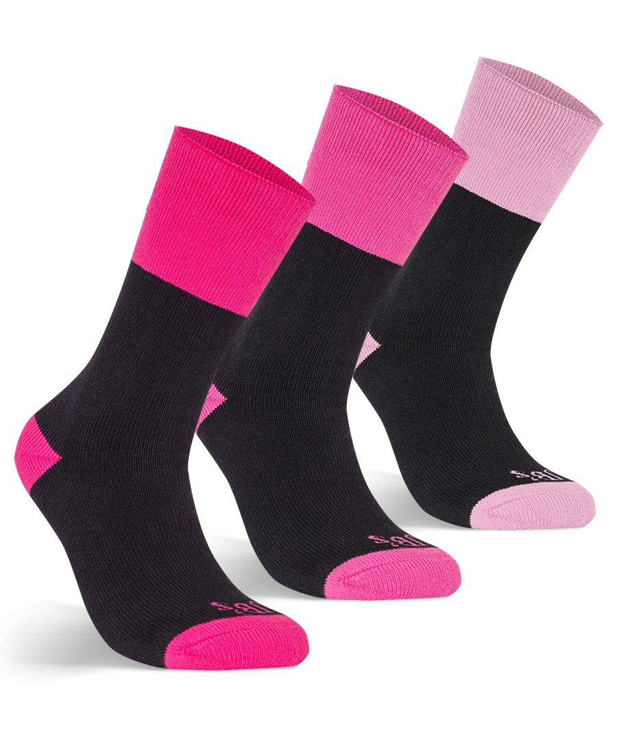 JB's LADIES WORK SOCK 3 PACK - Black/Mix Pink